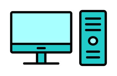 masaüstü bilgisayar simgesi tasarımı, düz işaret, vektör ve illüstrasyon