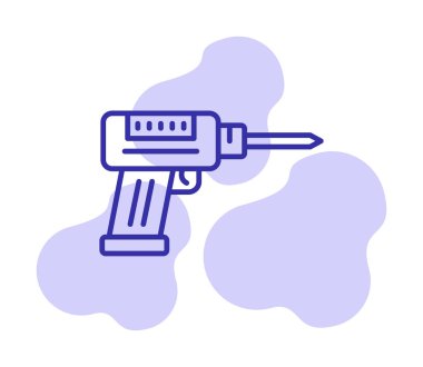 Düz dizaynlı el matkabı simgesi. Tamirci konsepti için matkap simgesi. Çizgi film dizaynında ev aletleri. Tamirci için elektrikli cihaz. Vektör illüstrasyonu