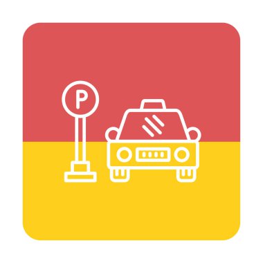 Çember vektör illüstrasyonunda park simgesinin yanındaki araba