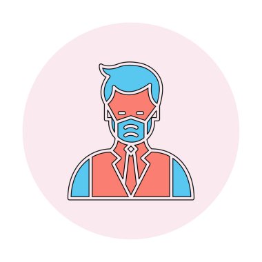 Yüz maskesi çizgisi ikonu, hastalık önlemenin vektör piktogramı. Koronavirüsten korunma giysisi, hava kirliliği, toz, grip illüstrasyonu, tıbbi gereç deposu tabelası.