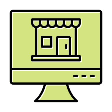 dükkan, Online Shop konsepti, vektör illüstrasyon tasarımı olan bilgisayar ekranı