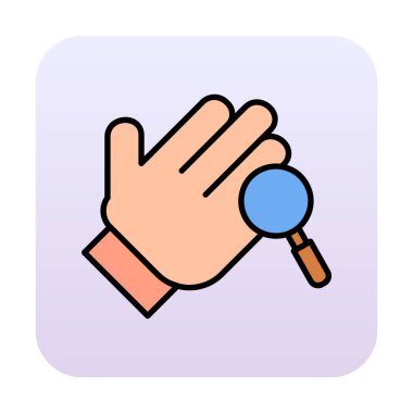 Bir büyüteç ikonuyla el. Hijyen konsepti. vektör illüstrasyonu