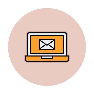 Beyaz arkaplanda dizüstü bilgisayar vektör illüstrasyonunda e- posta