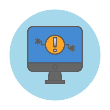Sorun simgesi olan bilgisayar monitörü. Web sayfası, afiş, sunum, sosyal medya ve belgeler için sistem hatası uyarısı
