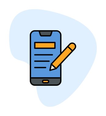 Beyaz arkaplanda not defteri simgesi olan akıllı telefon 