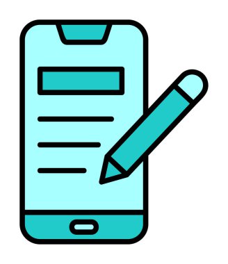 Beyaz arkaplanda not defteri simgesi olan akıllı telefon 