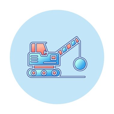 Binanın yıkımı için inşaat aracı. düz vektör illüstrasyonu