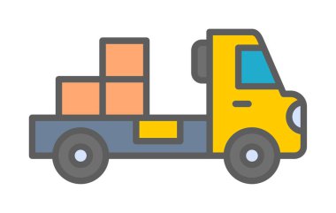 Web ve mobil uygulama tasarımınız için kutu simgesi vektörü olan kamyon, dağıtım kamyonu logosu konsepti
