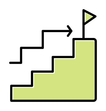 Hedef başarı vektör simgesi. Merdivenler ve bayrak illüstrasyon sembolü.  