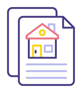 Kağıtların ve ev simgesinin vektör çizimi. İnşaat Sözleşmesi                         