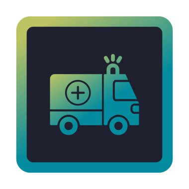 Basit renklerde ambulans arabası vektör simgesi. Yandan görüntüle