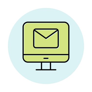 Beyaz arkaplanda bilgisayar e- posta vektör illüstrasyonu