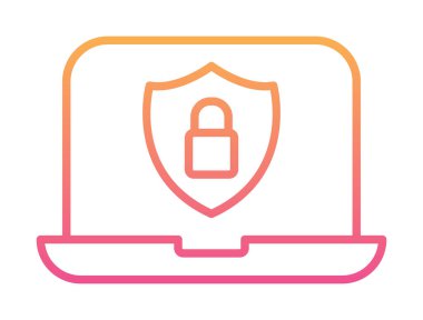 Veri Güvenlik simgesi, kalkan ve asma kilitli dizüstü bilgisayar, vektör illüstrasyonu