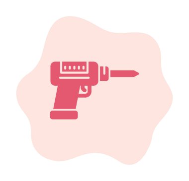 Düz dizaynlı el matkabı simgesi. Tamirci konsepti için matkap simgesi. Çizgi film dizaynında ev aletleri. Tamirci için elektrikli cihaz. Vektör illüstrasyonu