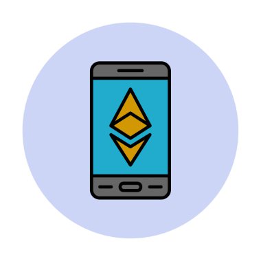 Akıllı telefon düz simgesi üzerine Ethereum, vektör illüstrasyonu