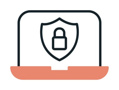 Veri Güvenlik simgesi, kalkan ve asma kilitli dizüstü bilgisayar, vektör illüstrasyonu