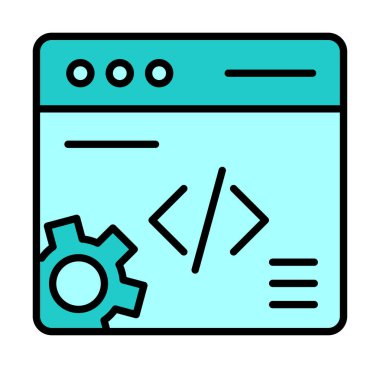 Düz biçimde web geliştirme simgesi. yazılım ve web sitesi sembolleri                           