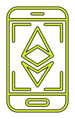 Telefon ekranındaki Ethereum simgesi, vektör sembolü