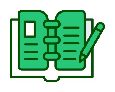 açık kitap ve kalem simgesi, vektör illüstrasyonu 