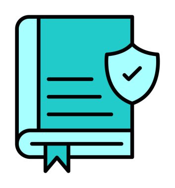 Kitap ve güvenlik kalkanı. Web simgesi basit illüstrasyon 