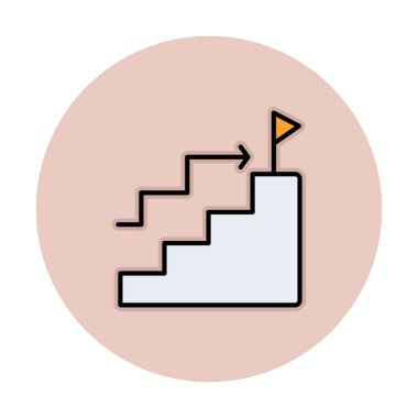 Hedef başarı vektör simgesi. Merdivenler ve bayrak illüstrasyon sembolü.  