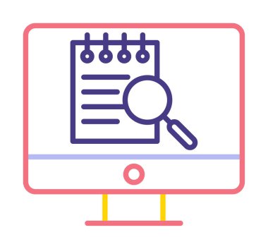 Bilgisayar simgesini ara. Bilgisayar ve büyüteç işareti. Bilgisayar sembol bul. 