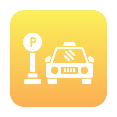 Çember vektör illüstrasyonunda park simgesinin yanındaki araba