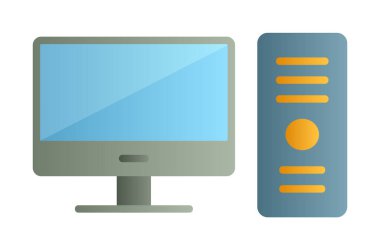 masaüstü bilgisayar simgesi tasarımı, düz işaret, vektör ve illüstrasyon