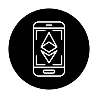 Telefon ekranındaki Ethereum simgesi, vektör sembolü