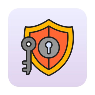 kalkan ve anahtar simgesi, anahtar güvenlik konsepti, vektör illüstrasyonu