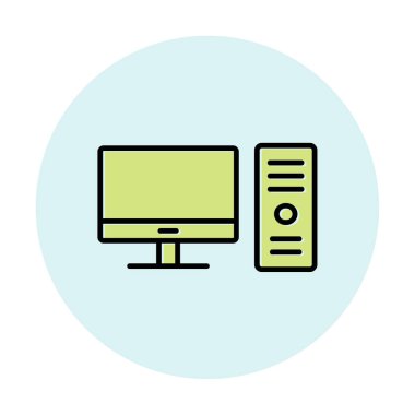 masaüstü bilgisayar simgesi tasarımı, düz işaret, vektör ve illüstrasyon