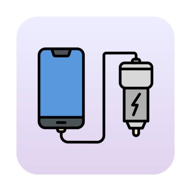 Araç telefonu şarj etme simgesi, vektör illüstrasyonu 