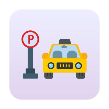 Çember vektör illüstrasyonunda park simgesinin yanındaki araba