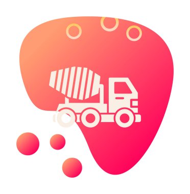 Beton karıştırıcı kamyonun renkli simgesi. Şehir toplu taşımacılığının yan görünümü