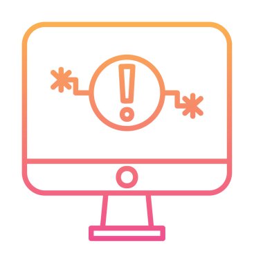 Sorun simgesi olan bilgisayar monitörü. Web sayfası, afiş, sunum, sosyal medya ve belgeler için sistem hatası uyarısı