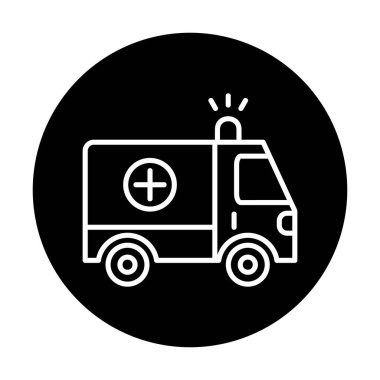 Basit renklerde ambulans arabası vektör simgesi. Yandan görüntüle