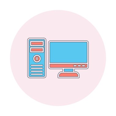 masaüstü bilgisayar simgesi tasarımı, düz işaret, vektör ve illüstrasyon