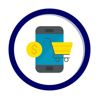 Mobil Online Alışveriş simgesi. Vektör illüstrasyonu