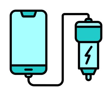 Araç telefonu şarj etme simgesi, vektör illüstrasyonu 