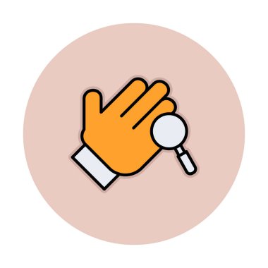 Bir büyüteç ikonuyla el. Hijyen konsepti. vektör illüstrasyonu