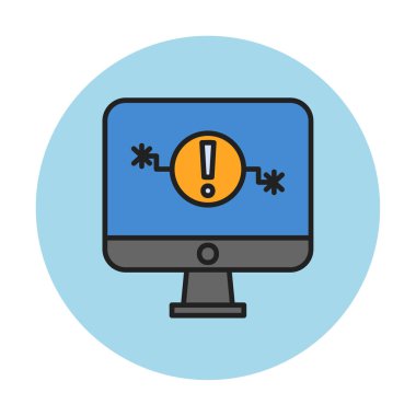 Sorun simgesi olan bilgisayar monitörü. Web sayfası, afiş, sunum, sosyal medya ve belgeler için sistem hatası uyarısı