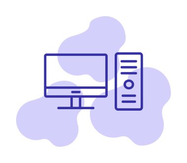 masaüstü bilgisayar simgesi tasarımı, düz işaret, vektör ve illüstrasyon