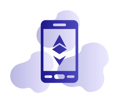 Akıllı telefon düz simgesi üzerine Ethereum, vektör illüstrasyonu