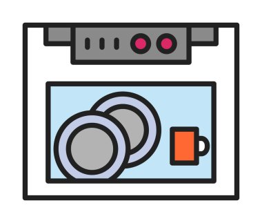 Bulaşık makinesi düz simgesi. Vektör çizim