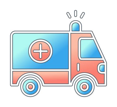 Basit renklerde ambulans arabası vektör simgesi. Yandan görüntüle