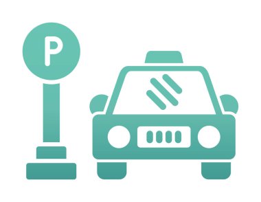 Çember vektör illüstrasyonunda park simgesinin yanındaki araba