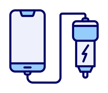 Araç telefonu şarj etme simgesi, vektör illüstrasyonu 
