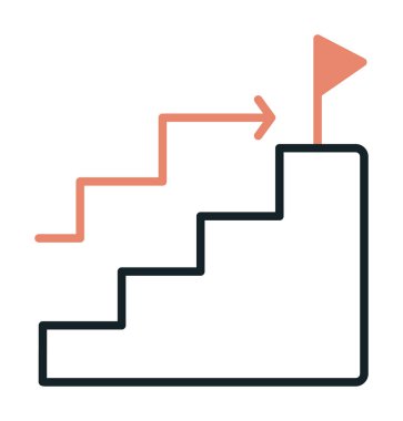 Hedef başarı vektör simgesi. Merdivenler ve bayrak illüstrasyon sembolü.  