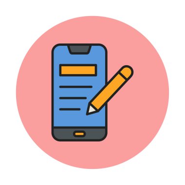 Beyaz arkaplanda not defteri simgesi olan akıllı telefon 