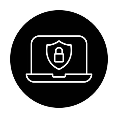 Veri Güvenlik simgesi, kalkan ve asma kilitli dizüstü bilgisayar, vektör illüstrasyonu